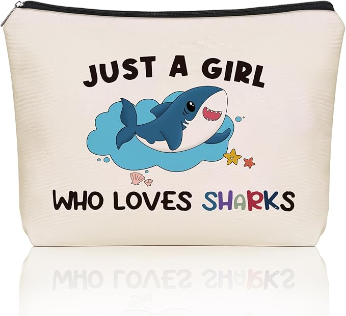 Girlly Shark Travel Makeup Bag for Teen Girls Women Shark Mom Lover Gifts