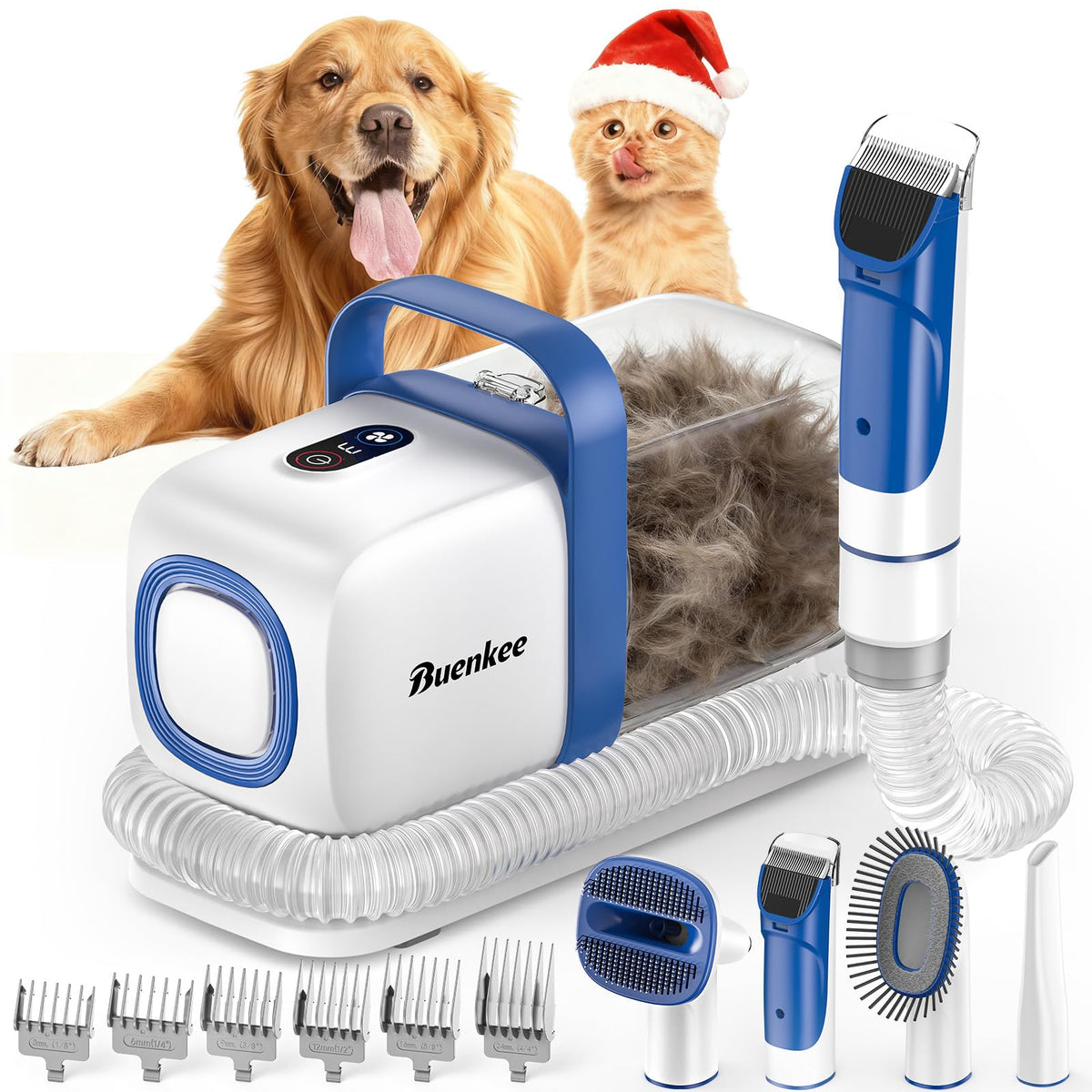 Buenkee Dog Grooming Vacuum Kit, 15000Pa Clipper, Shedding Brush, 2L, Green