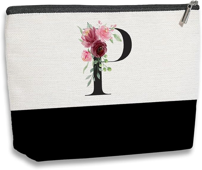 kdxpbpz Initial Makeup Bag, Personalized Gifts for Women, Personalized Makeup Bag, Bridesmaid Gifts, Cosmetic bags for Women (Letter P)