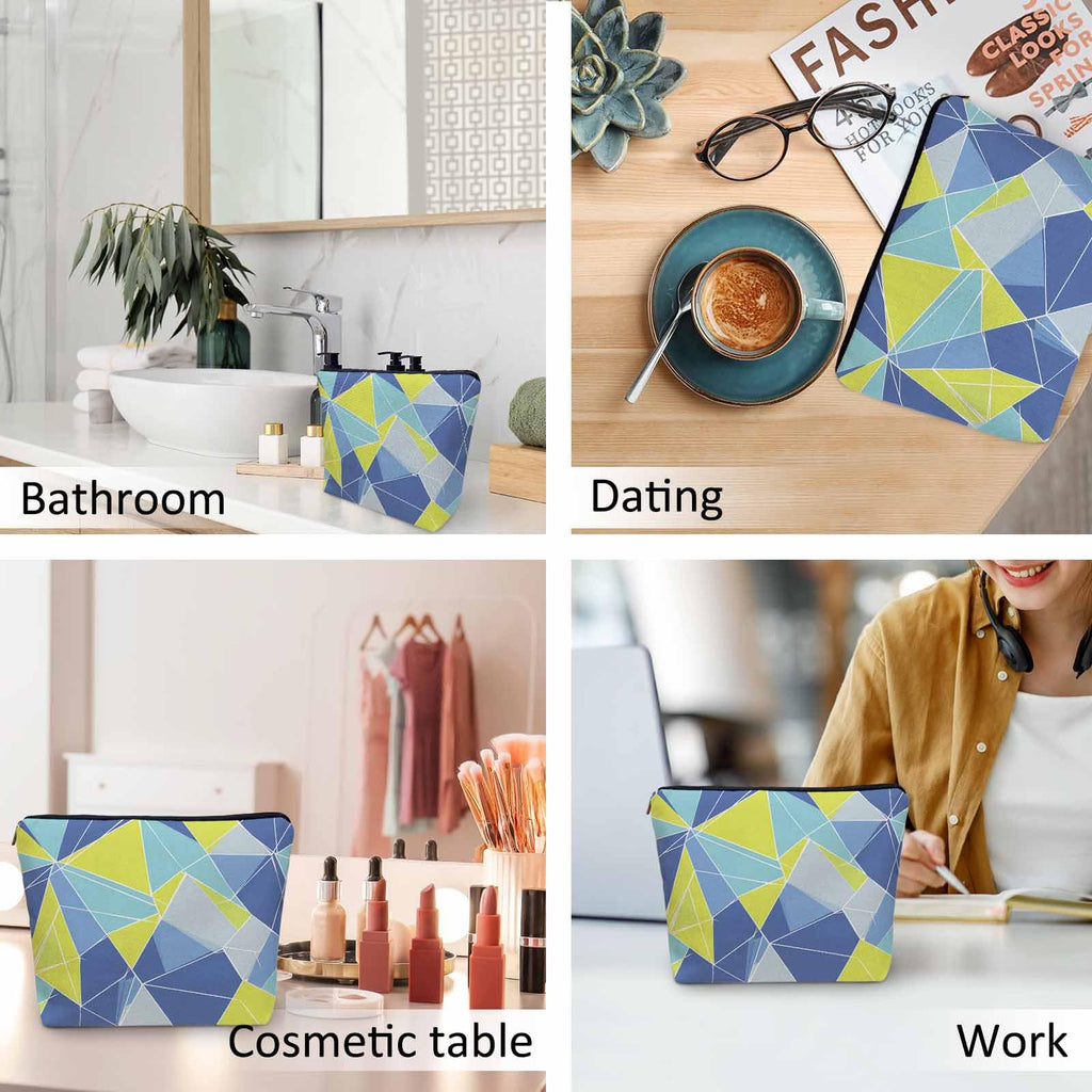 Kalygon Woman Makeup Bag Triangle, Geometric Stripe Triangle Makeup Bags Travel Cosmetic Bags Toiletry Makeup Organizer Pencil Pouch Make Up Cosmetic Bag For Owners Lady Birthday Gifts