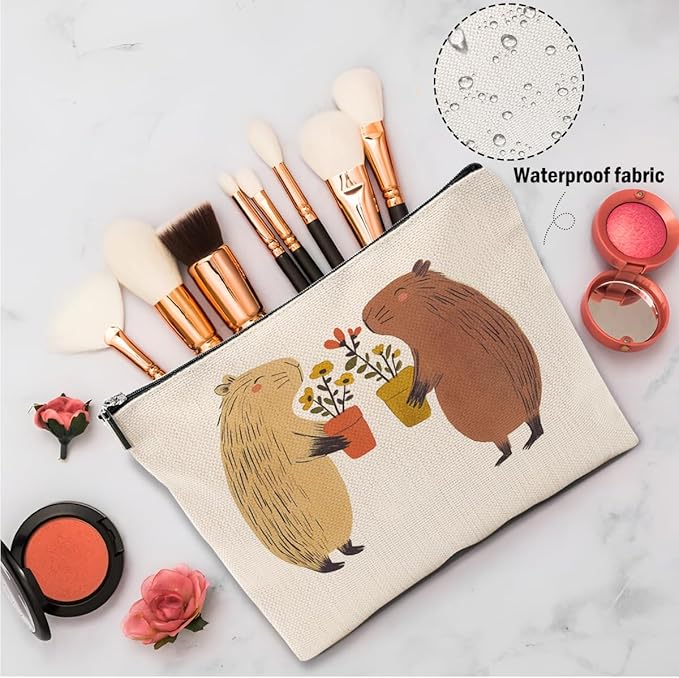 XFN Capybara Gifts, 2 Pcs Cute Makeup Bag, Capybara Stuff Cosmetic Bag Travel Pouch, Friendship Graduation Birthday Animal Lovers Gifts for Women Girls Daughter Friend Niece Sisters
