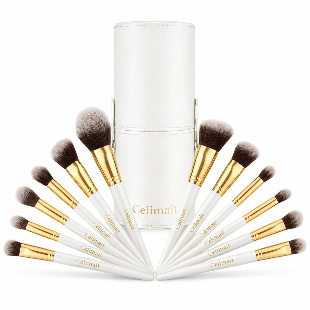 Makeup Brushes Set Professional & Beginner Friendly with Uniquely Designed Case, Soft Synthetic Bristles for Foundation Contour Blush Concealer Highlight Blending Eyeshadow, 12Pcs(Dark White)