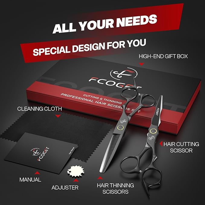 Professional Hair Cutting Scissors Kit, Thinning Shears, High-End 440C Stainless Steel Barber scissors with Sharp Edge Blades, 6.8 inch Hair Cutting Shears, Right Hand Hair Scissors for Salon, Home