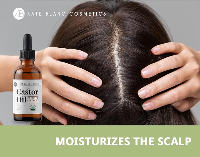 Kate Blanc Cosmetics Castor Oil Organic for Hair, Lashes, Face, Skin (2oz)