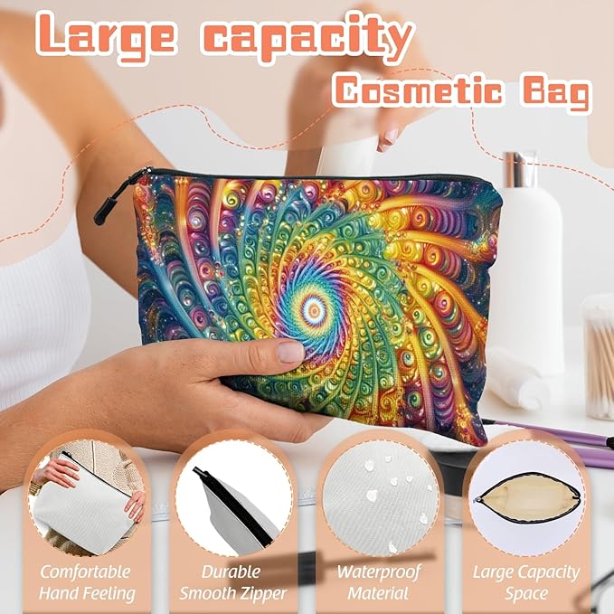 Scribesense Cosmetic Bags Travel Makeup Toilet Case Waterproof Pouch for Women Girls 6.7X9.45inches - Abstract Art Style Spirals