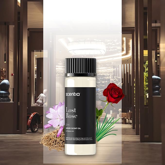 Scentia Lost Rose Aromatherapy Oil for Diffuser – Hotel Scent Inspired by Fairmont – 20 mL – Rose, Oud Wood & Clove Natural Fragrance Oil for Waterless & Cold Air Diffusers, Made in USA