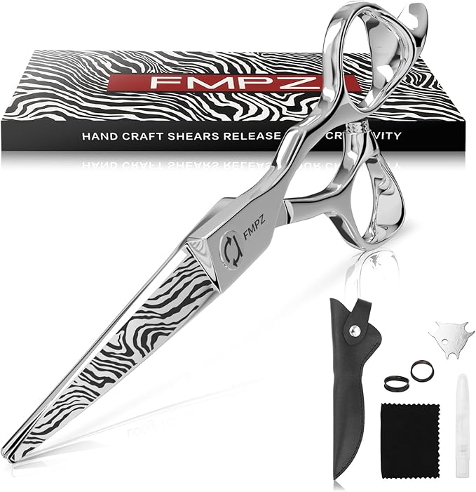 FMPZ Hair Cutting Scissors Professional, 5.5" Barber Scissors, Hair Cutting Shears with 440C Steel - 60HRC Hardness Extremely Sharp with Ergonomic for Salon & Home Use - Zebra style