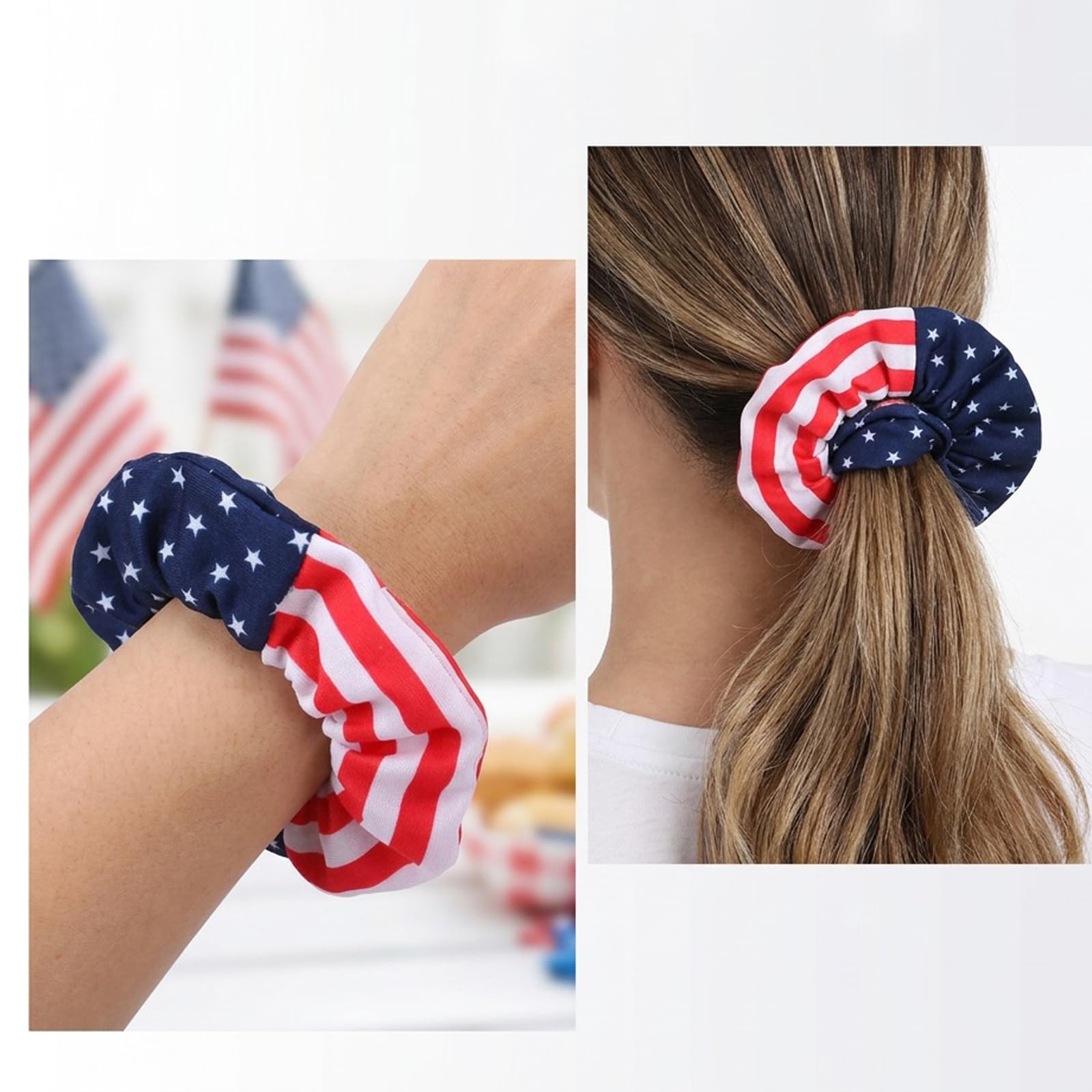 American Flag Elastic Hair Ties for Women Girls Kids Independence Day 4th of July Hair Scrunchies Red White Blue Star Patriotic USA Hair Tie Pony tails Hair Accessories