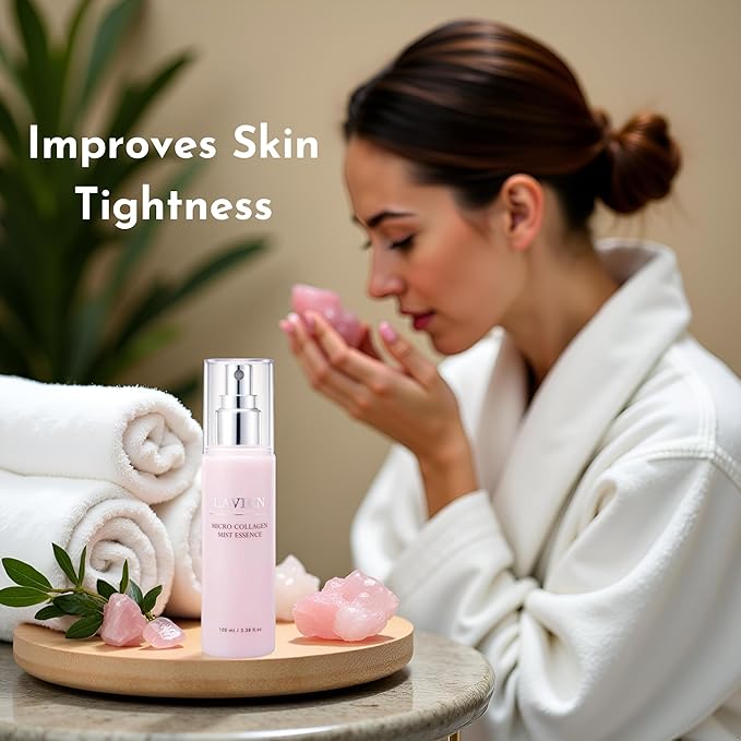 LAVIEN - Collagen Face Mist Spray - 62.7% Hydrolyzed Collagen Hydrating Facial Mist - Korean Skincare Essence with Elastin & Peptides for Plump Skin - 3.38 FL Oz