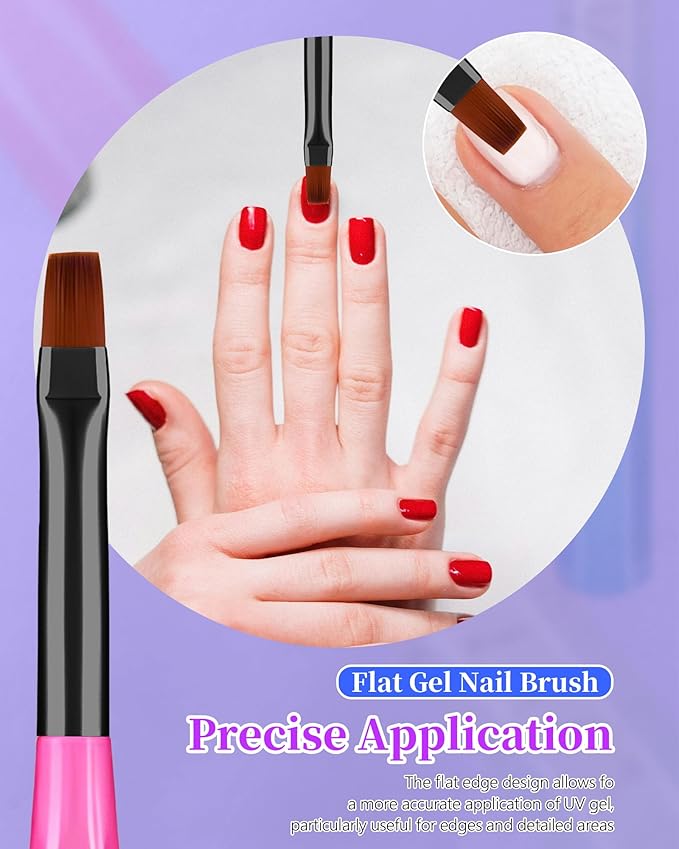 AMilHiTon 3PCS Nail Polish Clean Up Brush, Gilded Pink Blue
