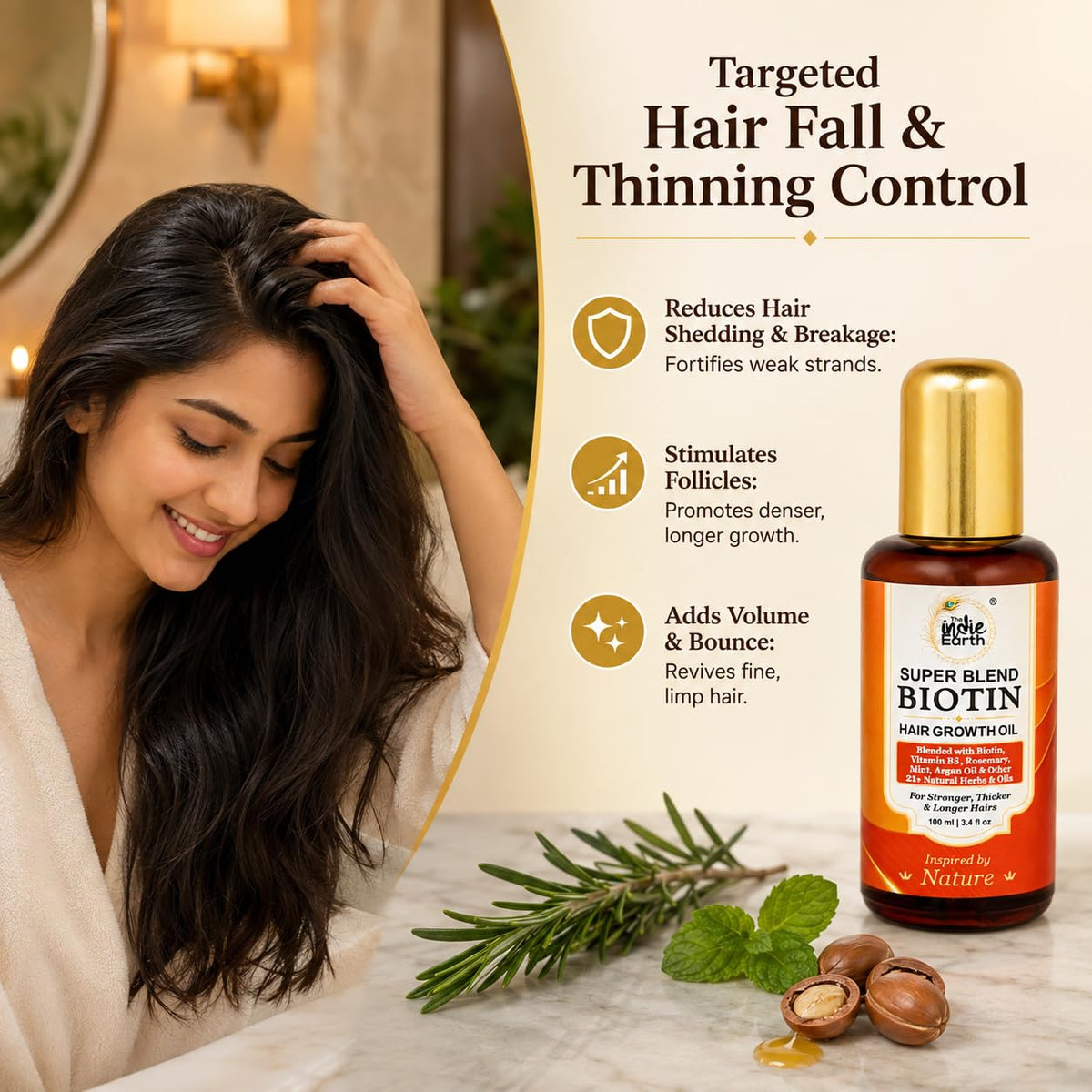 Super Blend Rosemary Mint Biotin Hair Growth Oil With Vit B5 & E, Argan & 21+ Natural Herbs for Scalp & Hair Strengthening - Controls Hair Fall and Promotes Healthy Hair Growth 100 ml