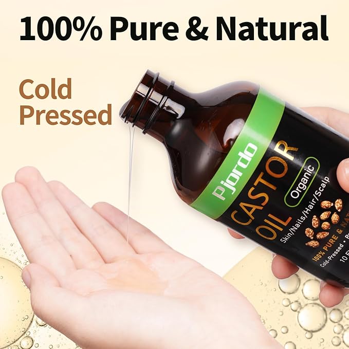 Pjordo 2 Pack 100% Pure & Natural Castor Oil, Cold Pressed Organic Castor Oil for Hair Growth, Eyelashes, Skin, Nails & Scalp, Daily Moisturizing & Nourishing for All Skin Types