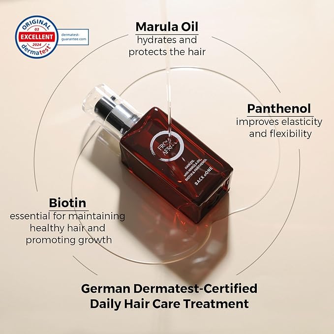 Korean-Inspired Hair Oil with Marula Oil & Biotin– Lightweight Leave-In Conditioner for Damaged, Frizzy Hair– Panthenol Nourishing Formula, 1.62 fl. oz.