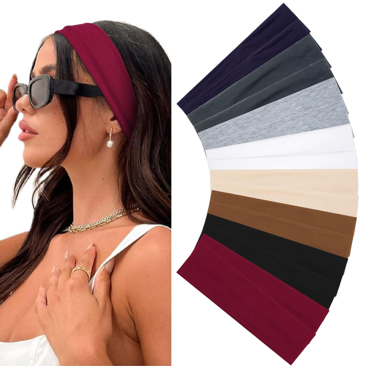 Huachi Headbands for Women Non Slip 16 Pack Multicolor Womens Head Bands, Elastic Hair Bands Soft Cotton Cloth Headband for Workout Yoga Sports Fashion Hair Accessories