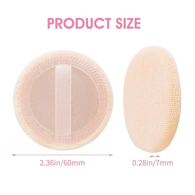 Sibba Loose Powder Make Up Puff 12 Pieces Round Velour Face Makeup Compact Body Container Setting Pressed Blending Foundation Cream Make Up Ribbon Strap Sponge Cushion Applicator (Skin Color)