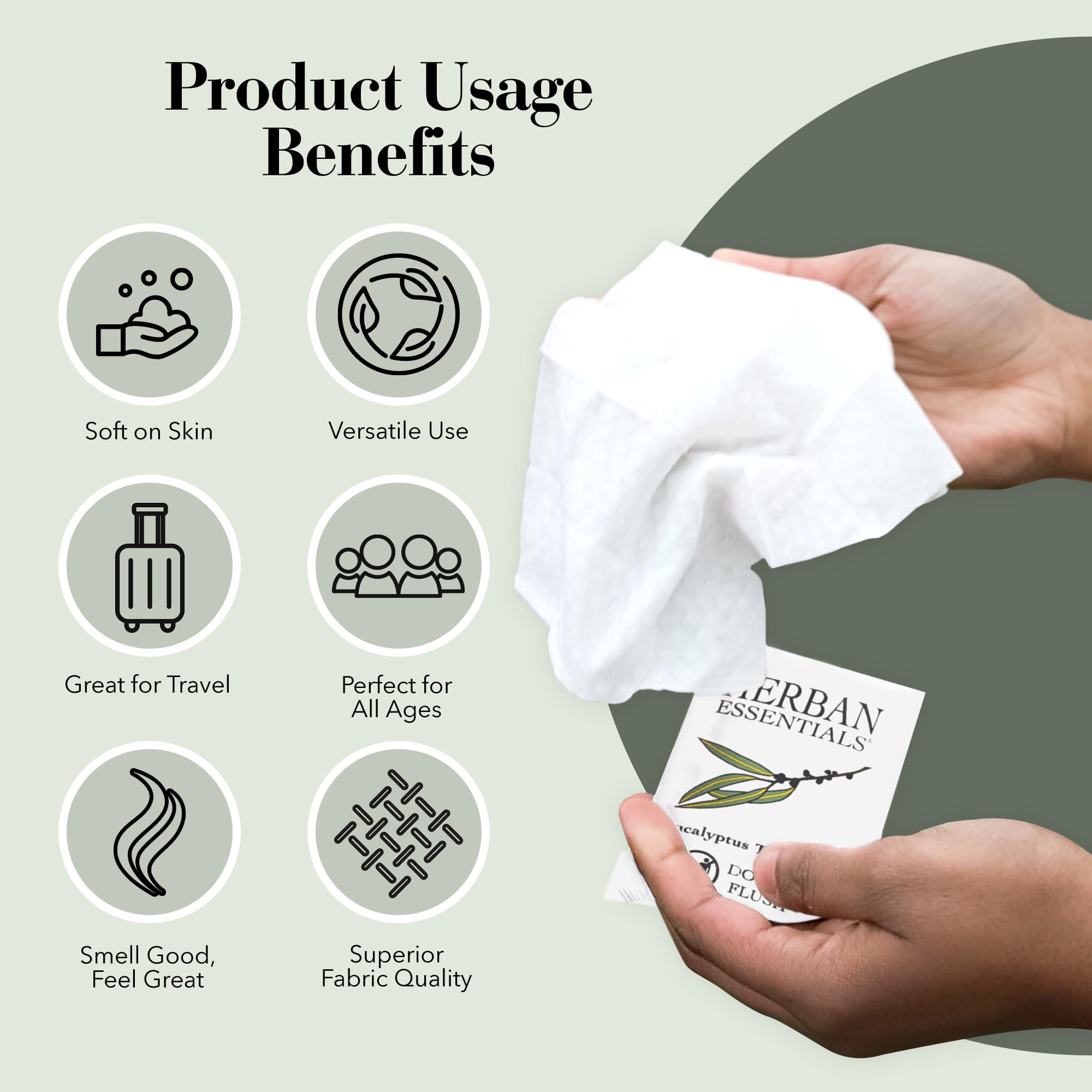 Herban Essentials - Eucalyptus Wipes & Towelettes - Essential Oil Wipes for Hands & Body - Travel Size Essentials and Toiletries - Natural, Individually Wrapped, Disposable & Moist Refresh (20 count)