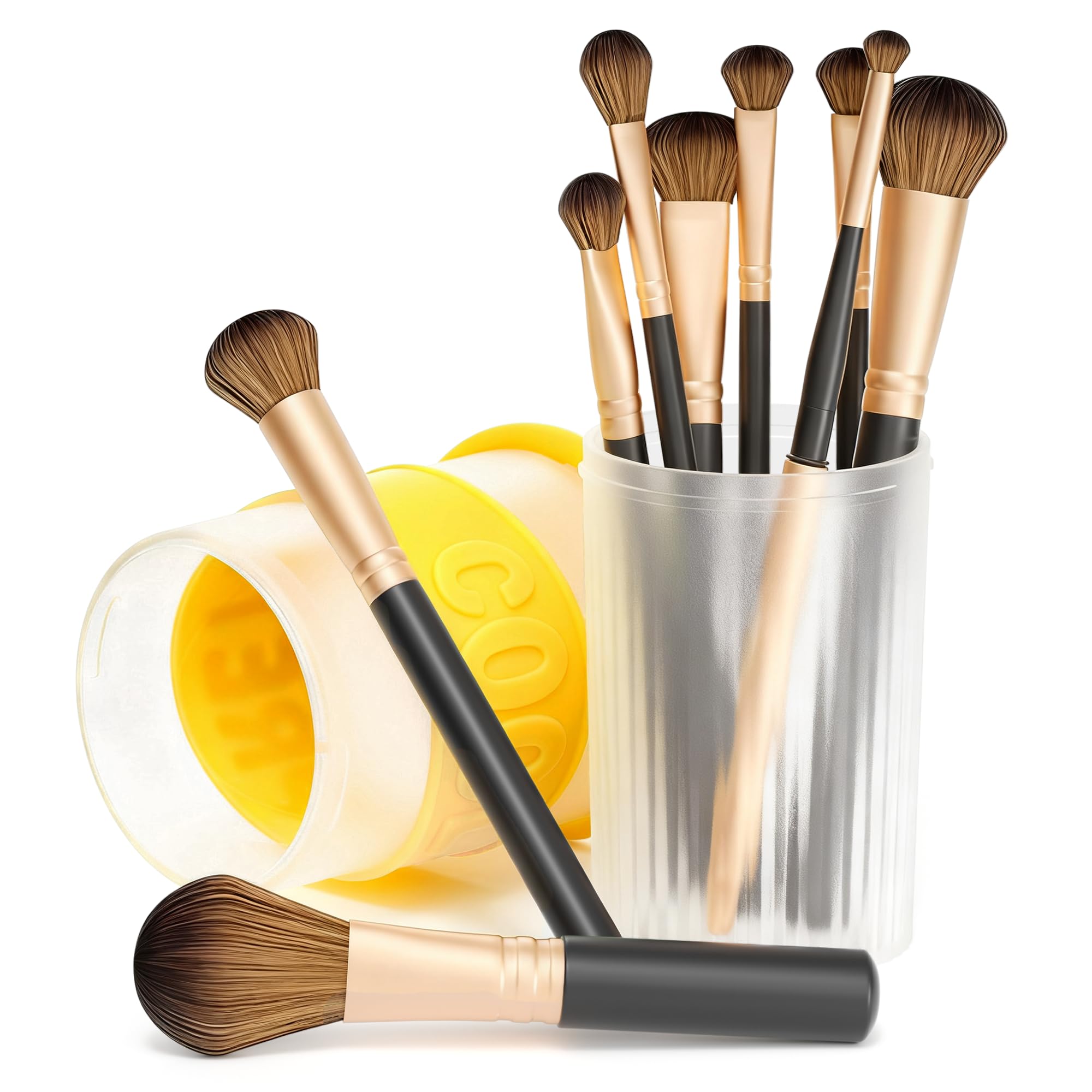 Li&Zhao Makeup Brush Holder with Lid - Makeup Brush Organizer Plastic Makeup Brush Holder for Vanity Expandable Makeup Brush Cup Pencil Holder for Desk Pen Holders for Desktop Countertop Bathroom