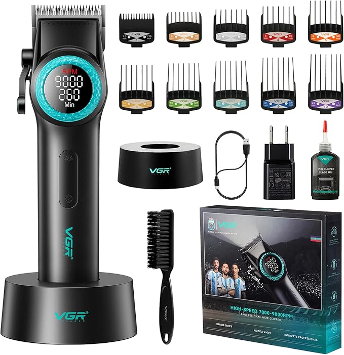 VGR 001 Professional Hair Clippers for Men with Charging Base, Black