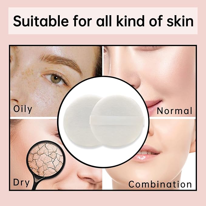 Zvrlampro 4 Pieces Cotton Powder Puff, Soft Makeup Puff for Loose Powder Foundation, Face Puff Pads Body Cosmetic Foundation (White, 3.15 Inch)