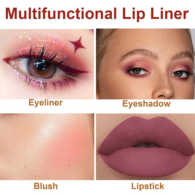 Rosarden 2Pcs Matte Lipstick and Lip Liner Set, Cream Nude Mauve Long Lasting Waterproof Lipliner Pencil & Plumper Lip Gloss, Retractable Lip Liner and Liquid Lipstick for Women Girls Lip Makeup (#02)
