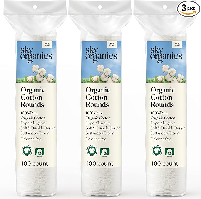 Sky Organics Organic Cotton Rounds 300ct, Chlorine-Free, for Sensitive Skin