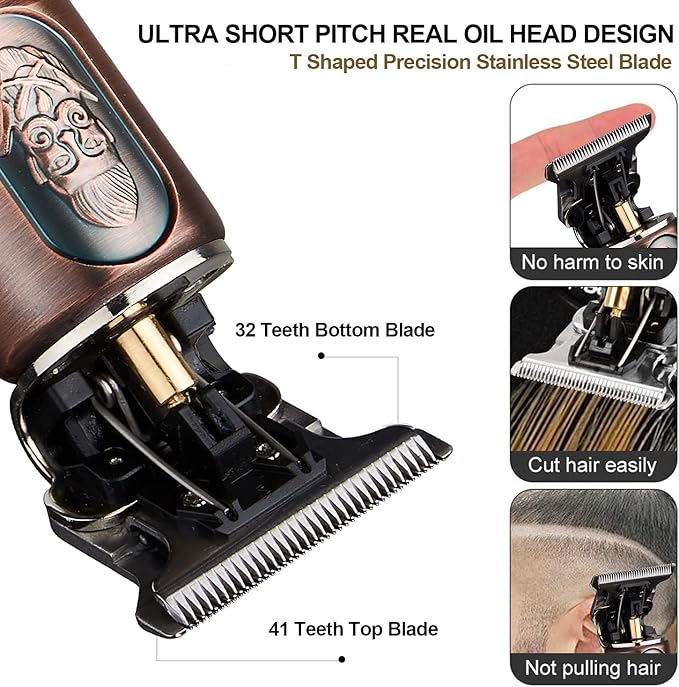 Suttik Ornate Hair Clippers for Men, Cordless Edgers Clippers Professional Hair & Beard Trimmer for Barber Pro Zero Gapped T-Blade Trimmer with LCD Display, Rose Gold