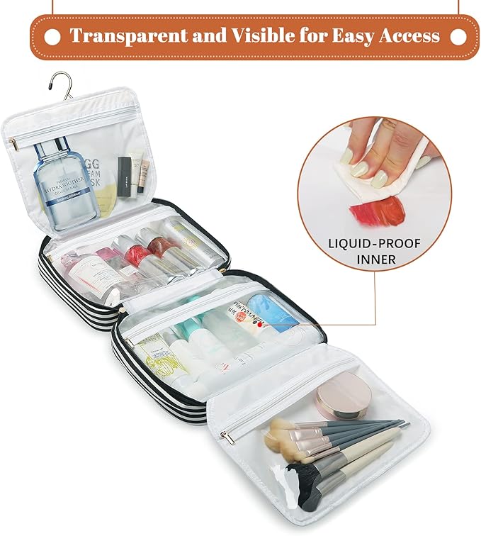 Toiletry Bag for Women, Water-resistant Travel Makeup Organizer with Hanging Hook, 5 Compartments Large Cosmetic Case for Accessories, Shampoo and Full Sized Container, Shower Bag, Christmas Gift