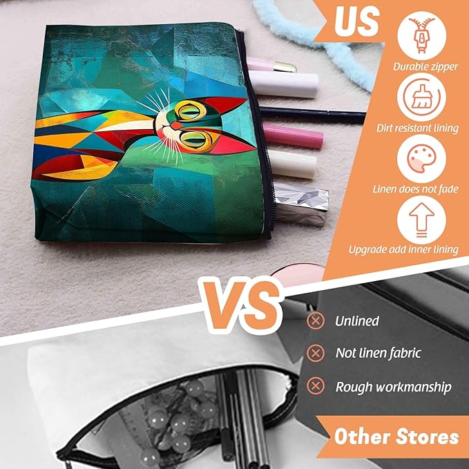 Scribesense Cosmetic Bags Travel Makeup Toilet Case Waterproof Pouch for Women Girls 6.7X9.45inches - Beautiful Color - Block Kitty