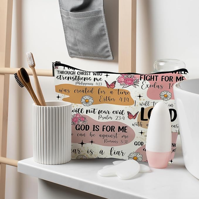 RYYCDOI Bible Christian Makeup Bag, Scripture Cosmetic Leather Bag Pouch, Christian Gifts for Women Faith, Bible Verse Gifts, Religious Christian Gifts for Women(PU)