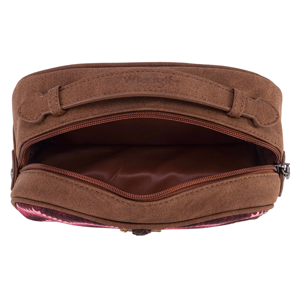 Montana West Wrangler Makeup Bag for Women Small Cosmetic Toiletry Bags Western Make Up Pouch Durable Cute Travel Purse, Dark Pink