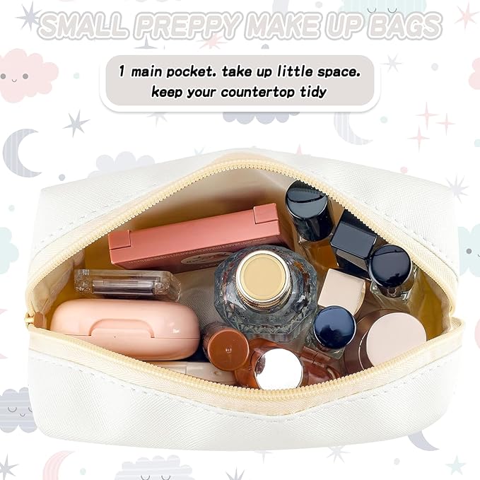 Gifts for Girls Initial Makeup Bag Personalized Cosmetic Bag with Zipper Cute Travel Toiletry Bags Waterproof PU Preppy Makeup Pouch Birthday Gift for Teen Girls Women(White N)