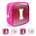 Personalized Initial Letter Clear Preppy Makeup Bag,Mini Nylon Chenille Letter Cosmetic Bag Cute Zipper Pouch Coin Purse for Teen Girls,Portable TSA Approved Travel Essentials Bag Gift for Women,I