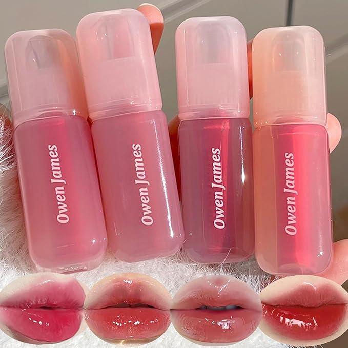 LuckNest 4PCS Hydrating Lip Gloss Set,Highly-Pigmented Korean Lip Glaze,Plumping Lipgloss, Moisturizing Mirror Liquid Lipstick, Non-Stick Cup,Glossy Finish,Long-lasting Natural Makeup