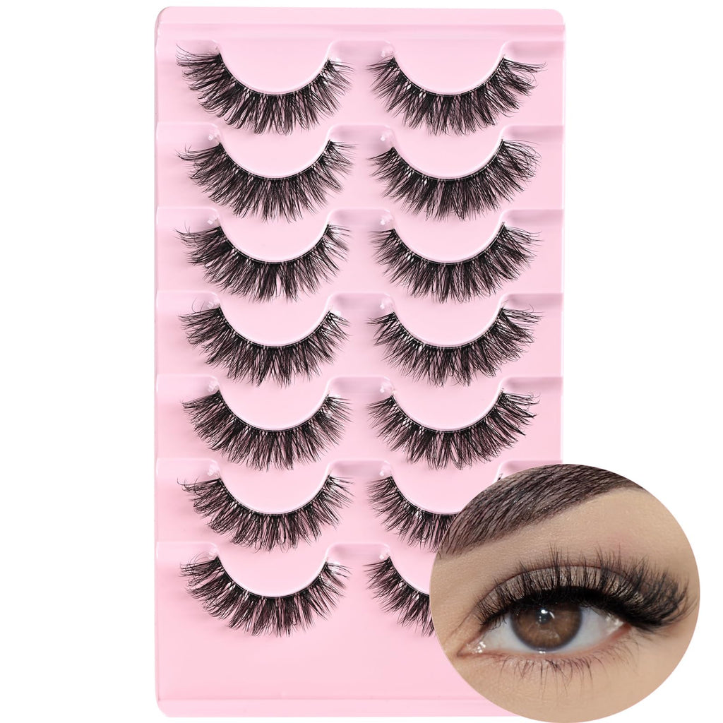 FARRED Natural Lashes Cat Eye False Eyelashes Wispy Fake Lash Strips 7 Pair Short Fluffy Strip Eyelash Wispies Mink Small Lashes Natural Look Full Pestañas Sets for MUA and Beginners Daily Makeup