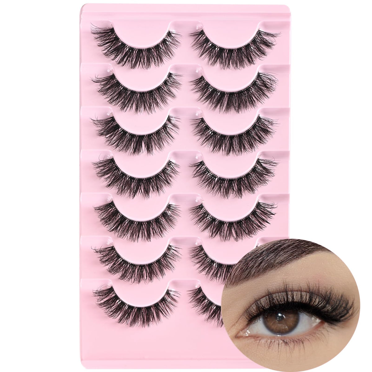 FARRED Natural Lashes Cat Eye False Eyelashes Wispy Fake Lash Strips 7 Pair Short Fluffy Strip Eyelash Wispies Mink Small Lashes Natural Look Full Pestañas Sets for MUA and Beginners Daily Makeup
