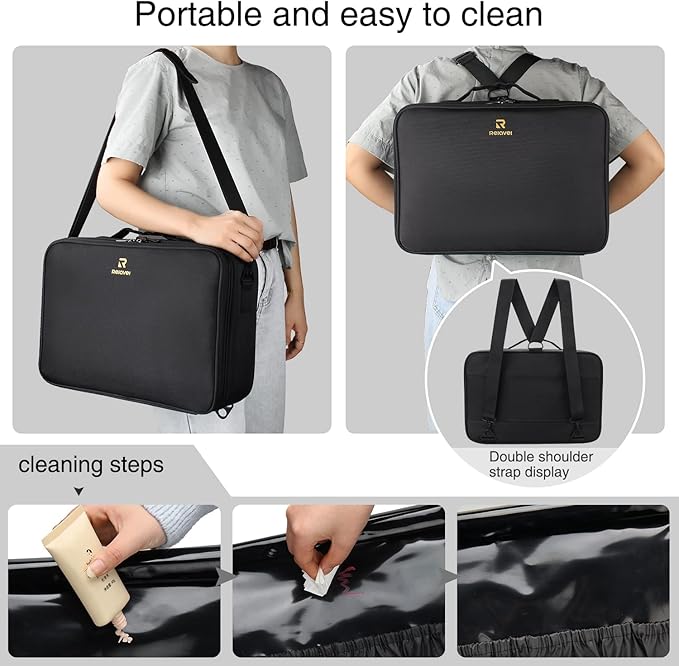 MONSTINA Rolling Makeup Train Case,Professional Cosmetics Beauty Hairdresser Bag with Shoulder Strap (Black z)