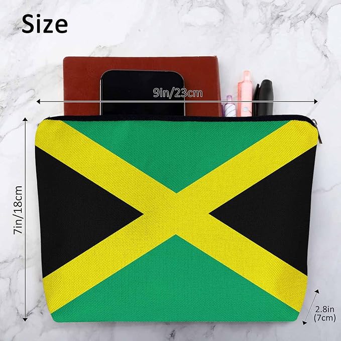 Kalygon Women Cosmetic Bag Jamaica Flag, National Jamaica Flag Cute Makeup Bag For Purse Cosmetic Travel Bag For Toiletries Makeup Storage Bag Flax Skincare Bag Makeup Pouch Bags Green