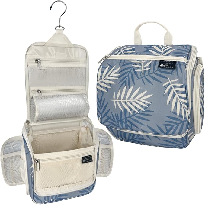 D&D Hanging Travel Toiletry Bag for Men and Women – Large Cosmetics, Makeup and Toiletries Organizer Kit with 10 Compartments, YKK Zippers, XXL Metal Swivel Hook, Water-Resistant Nylon Floral
