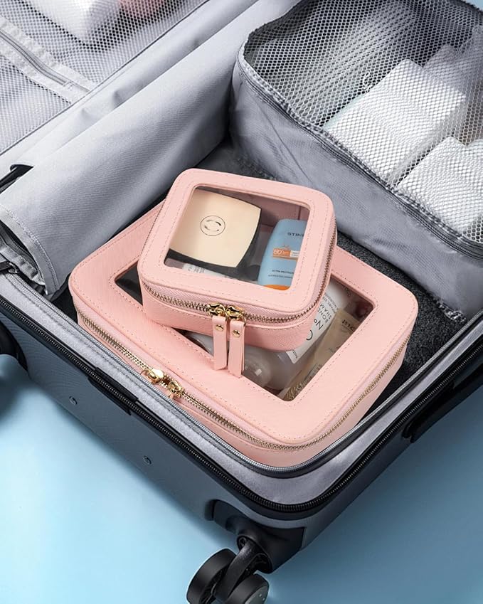 Clear Makeup Bag Set, Small Pink Makeup Bag TSA Approved Toiletry Bag Cosmetic Travel Bag Cute Makeup Organizer Mini Makeup Case Pouch Car Organizer Car Essentials for Women American Mahjong Bag