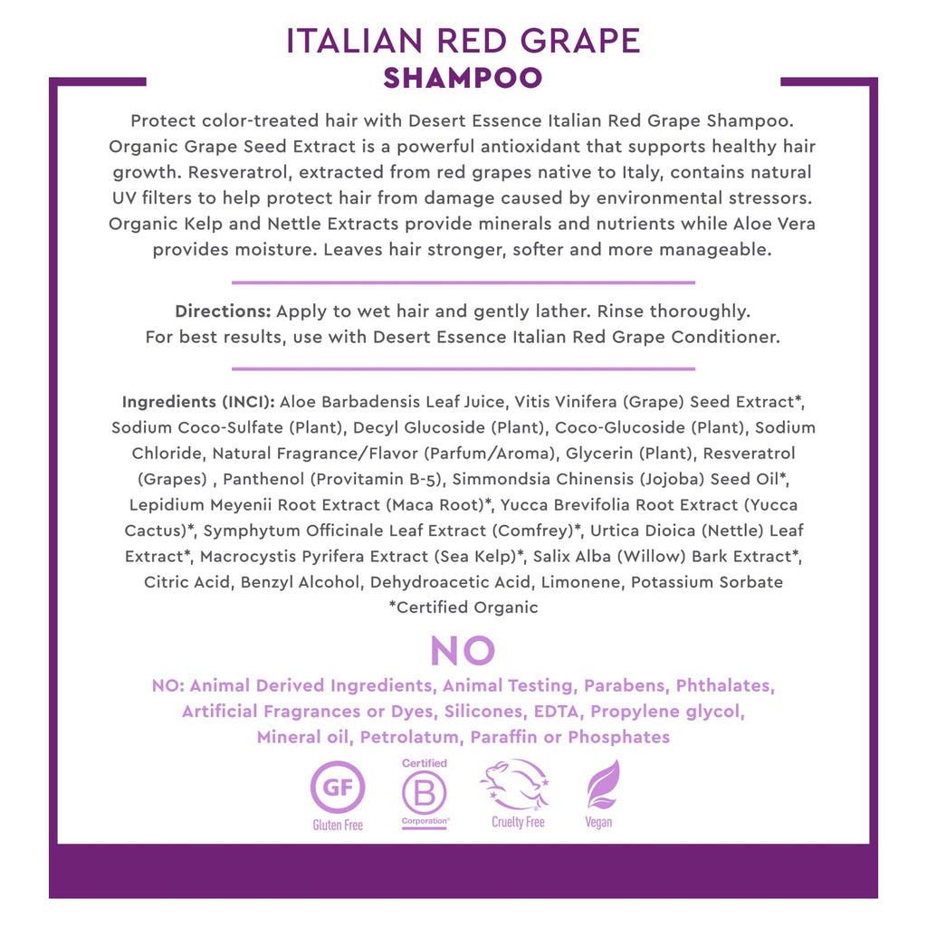Desert Essence Italian Red Grape Shampoo, 8 Fl Oz