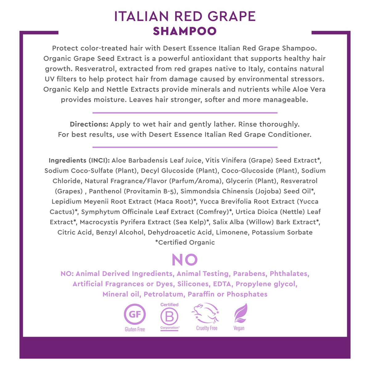 Desert Essence Italian Red Grape Shampoo, 8 Fl Oz