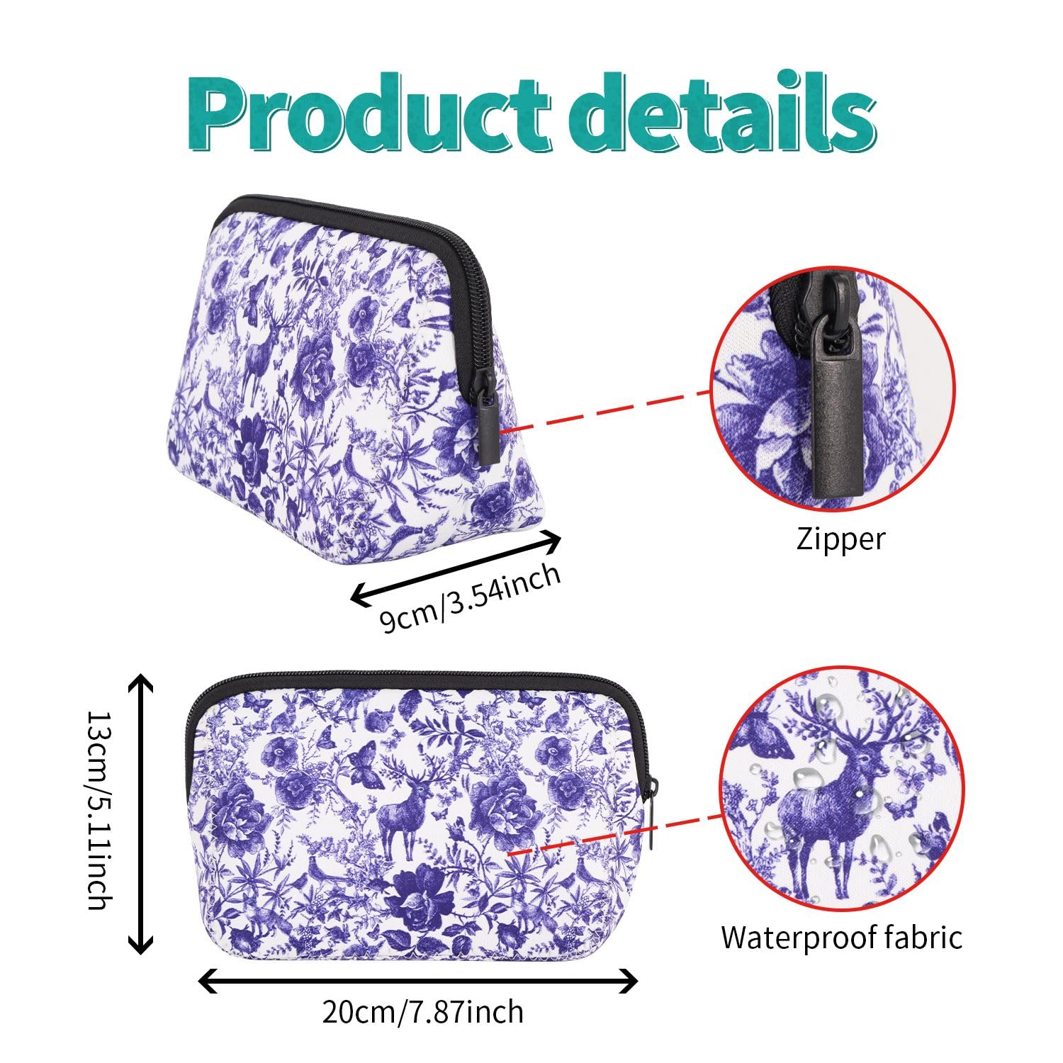 AJLTPA Waterproof Neoprene Cosmetic Bag, Fairytale Forest