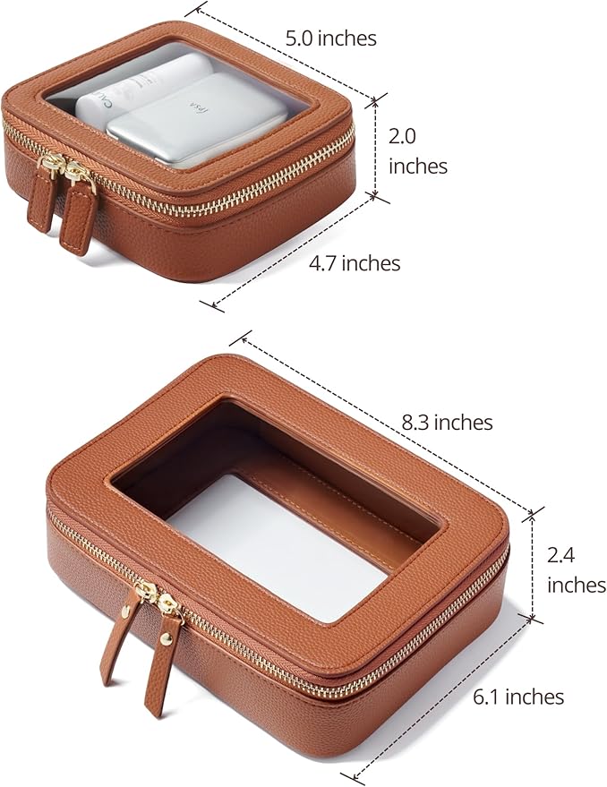 Popvibe Clear Makeup Case Toiletry Bag Travel Medium Clear Cosmetic Bag with Zipper, Make Up Bag Organizer Traveling TSA Approved Transparent Bag Car for Essentials, Mini & Medium, Brown