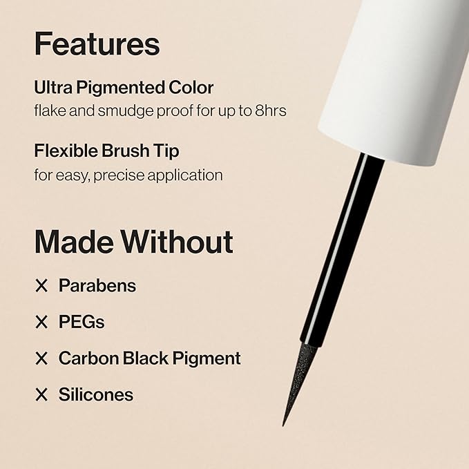 Honest Beauty Liquid Eyeliner, Hypoallergenic, Vegan, Black, 0.58 fl oz