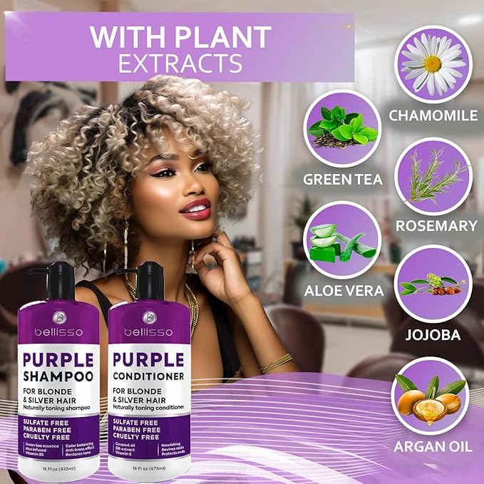 Purple Shampoo and Conditioner Set for Platinum Blonde, Silver, Light, Bleached and Grey Hair - Sulfate and Paraben Free Professional Salon Grade Toner (2 x 16 fl oz) – for Women and Men