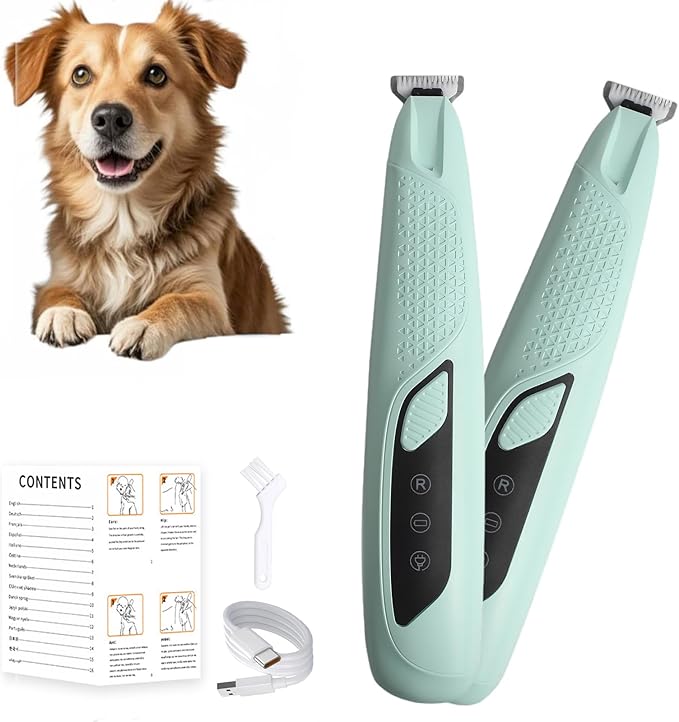 JNEKWOZ Professional Dog & Cat Trimmer - Quiet Electric Pet Grooming Kit for Ears/Eyes/Paws with LED Light - Cordless Battery-Powered Fur & Nail Clipper for Small/Large Breeds(Blue)