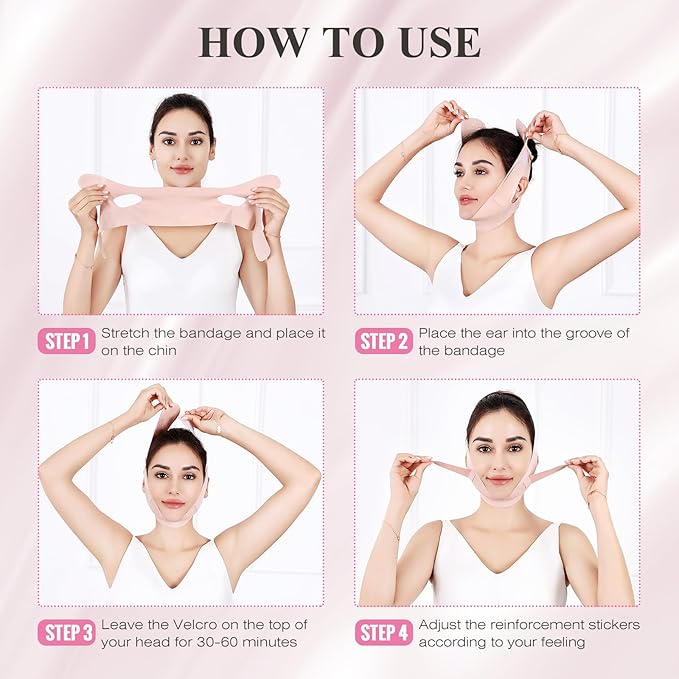 Juskaa Chin Strap for Sleeping,V Line Lifting Mask,Pink,M