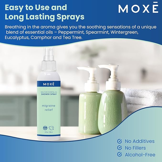 MOXĒ Migraine Shower Steamer Spray for Headaches & Tension Relief, 4oz
