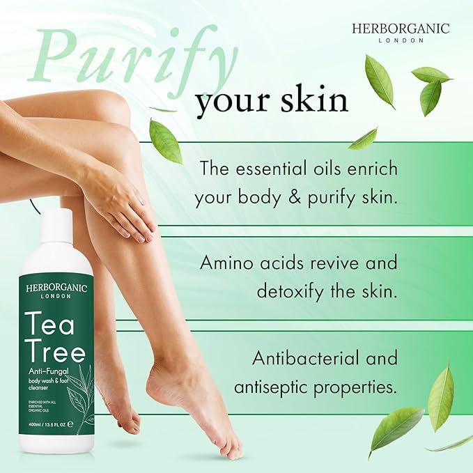 HERBORGANIC Tea Tree Body Wash - 400ml - Body Wash - Vegan, Odor and Foot Cleansing Shower Gel
