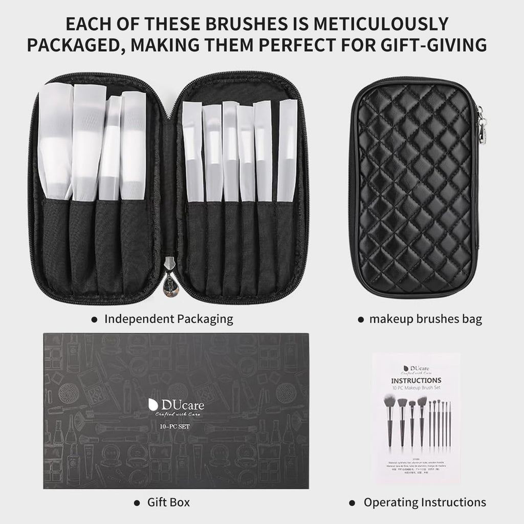 DUcare Travel Makeup Brushes with Bag 10Pcs Makeup Brush set Premium Synthetic Kabuki Foundation Blending Brush Face Powder Blush Concealers Eye Shadows